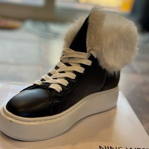 New In Box Nine West - Keep Up Faux Leather & Fur Sneakers
